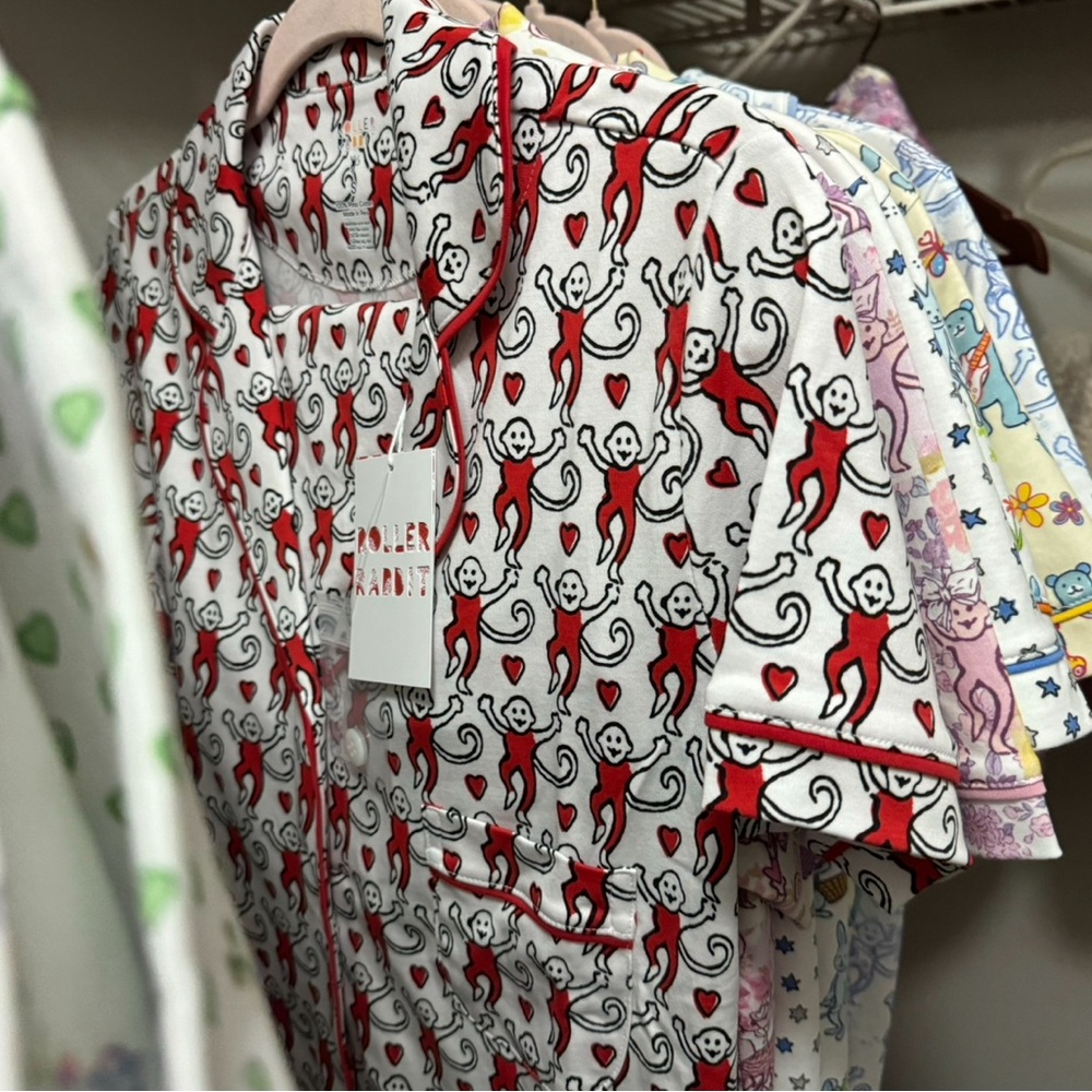 Roller Rabbit Lovely Monkey Polo Pajamas Red/BLACK